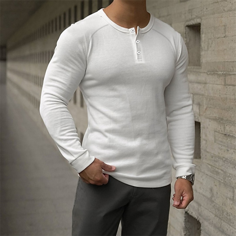 Men's T shirt Tee Henley Shirt Long Sleeve Shirt Plain Henley Street Holiday Long Sleeve Clothing Apparel Fashion Casual Comfortable3