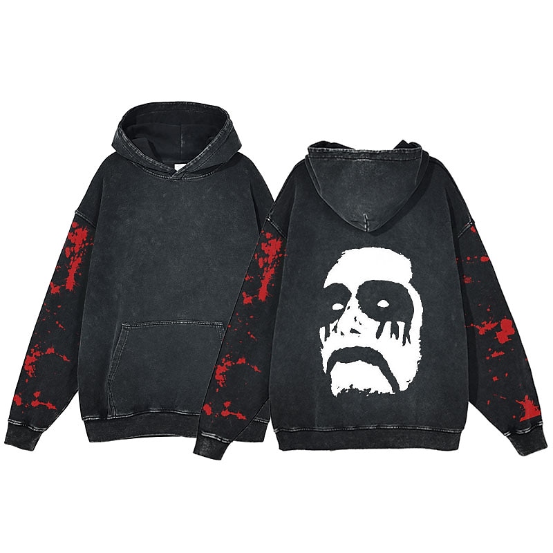 Halloween Scream Ghostface Skull Skeleton Hoodie Oversized Acid Washed Tee Print Front Pocket Graphic For Couple's Men's Women's Adults' Masquerade Hot Stamping Casual Daily