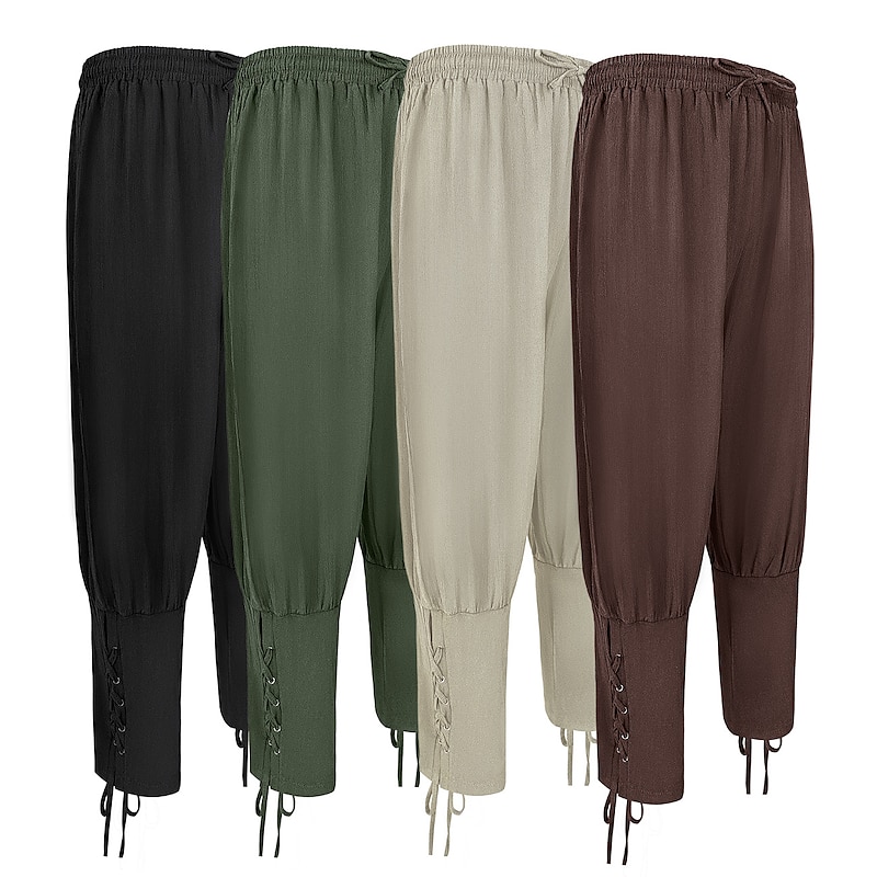 Retro Vintage Medieval 17th Century Masquerade Pirate Pants Knight Ritter Viking Crusader Drawstring Solid Color Fancy Dress Men's Pirate Fantasy Masquerade Party / Evening Adults' Pants Fall Spring