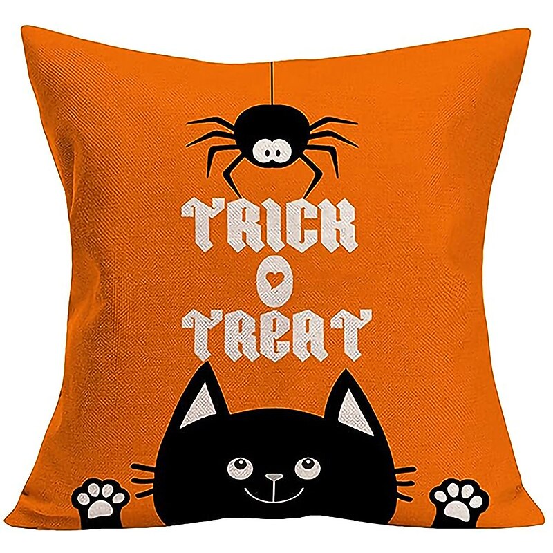 Halloween Double Side Pillow Cover 1PC Soft Decorative Square Cushion Case Pillowcase for Bedroom Livingroom Sofa Couch Chair Pumpkin Ghost Trick or Treat Halloween Decorations4