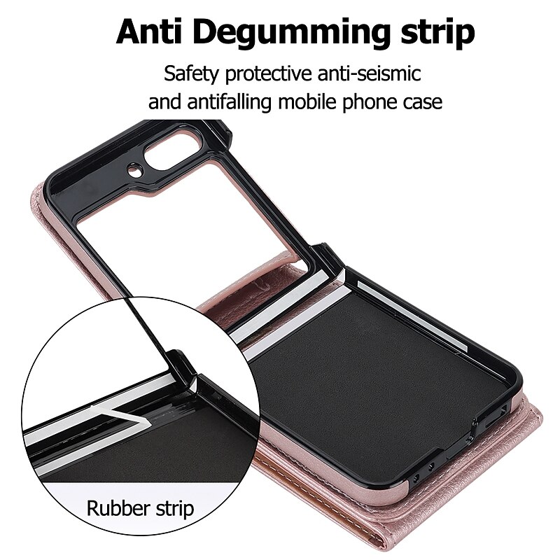 Phone Case For Samsung Galaxy Z Flip 7 Z Flip 6 Z Flip 5 Z Flip 4 Z Flip 3 Wallet Case Ring Holder with Lanyard Anti-theft Retro PC PU Leather4