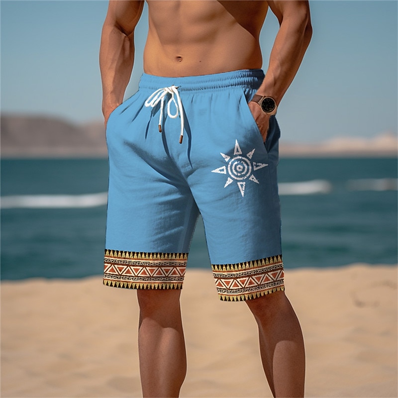 Men's Sun Graphic Prints Sweat Shorts Beach Shorts Terry Shorts Mid Waist Ethnic Style Retro Vintage Daily Holiday Streetwear Drawstring Elastic Waist 3D Print Designer Clothing Apparel3