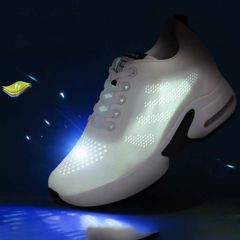 Women's White Platform Knit Sneakers with Air Cushion Sole and Lace-Up Design, Lightweight Walking Shoes for Fitness, Travel and Casual Outfits4