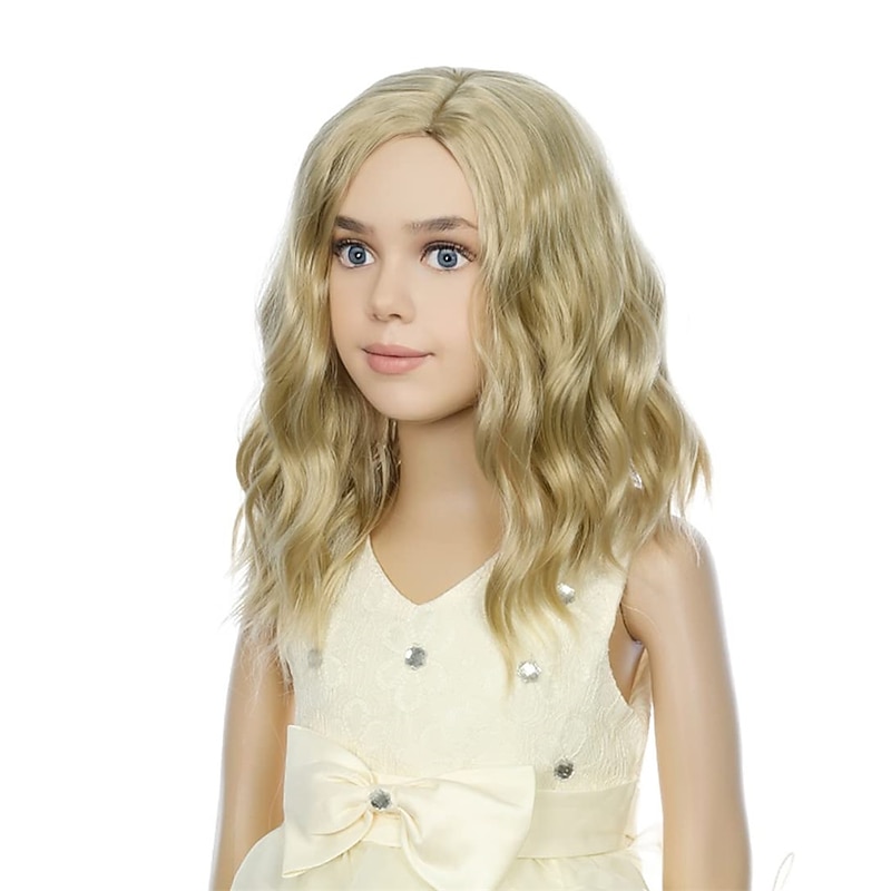 Blonde Wig Kids Child Wig Short Wavy Wig Ash Blonde Wig Mixed Blonde Wig for Gilrs Cosplay Party Heat Resistant Blonde Synthetic Hair Wig Halloween Wigs3