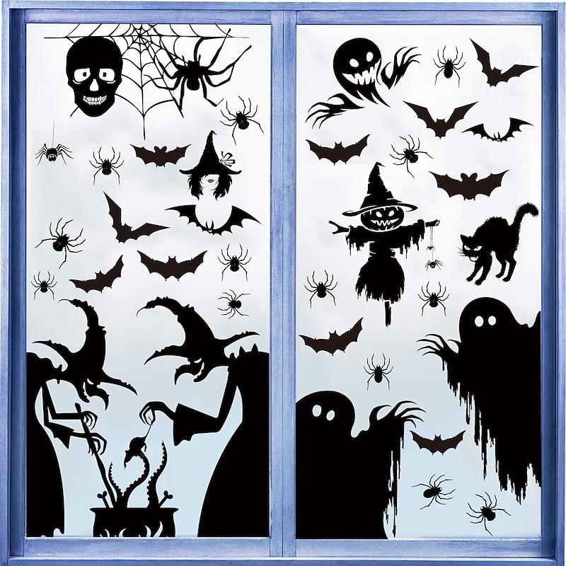 Halloween Window Sticker Set, 4 Sheets Double Sided Ghost Window Decals, Halloween Decoration Ghost Stickers for Windows Glass Walls and Party Supplies