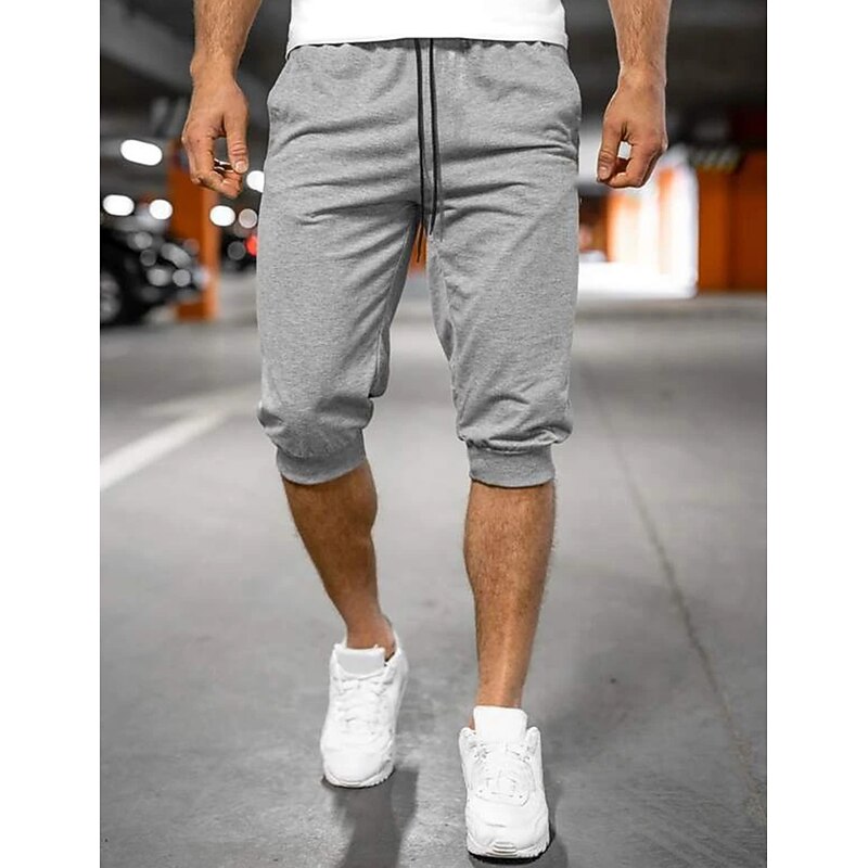 Men's Sweatpants Joggers Capri Pants Drawstring Elastic Waist Plain Comfort Breathable Outdoor Daily Going out Fashion Casual Black Light Grey3