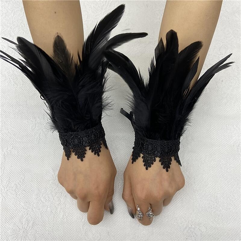 Retro Vintage Punk & Gothic Gloves Feather Lace Witch Maleficent Lace Fancy Dress Women's Fantasy Steampunk Walpurgis Night Masquerade Party / Evening Adults' Gloves