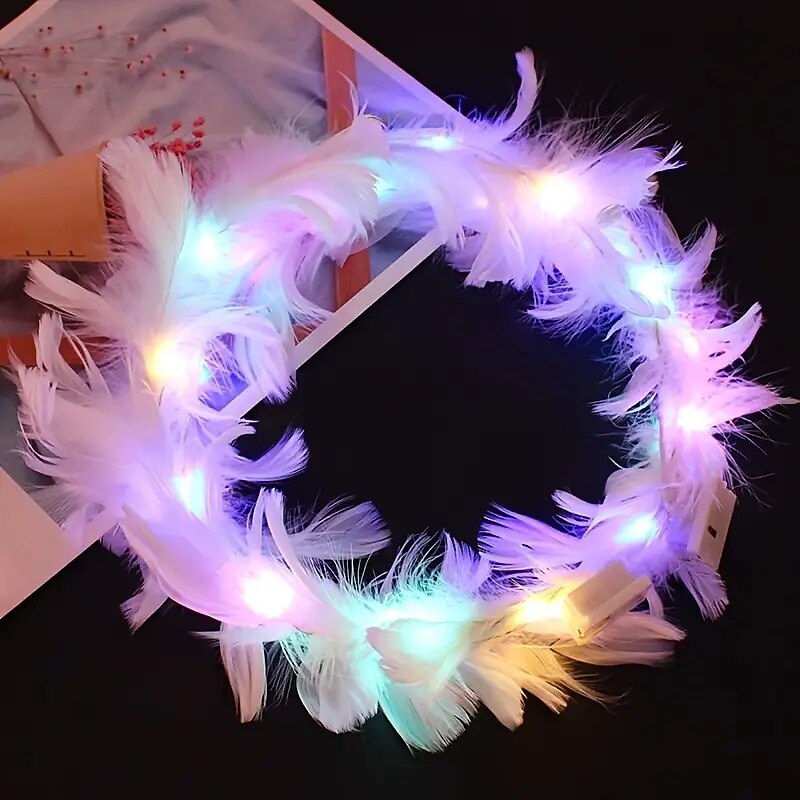 2 pcs  Light Up the Night with this Sparkly LED Feather Headband - Perfect for Parties and Festivals!2