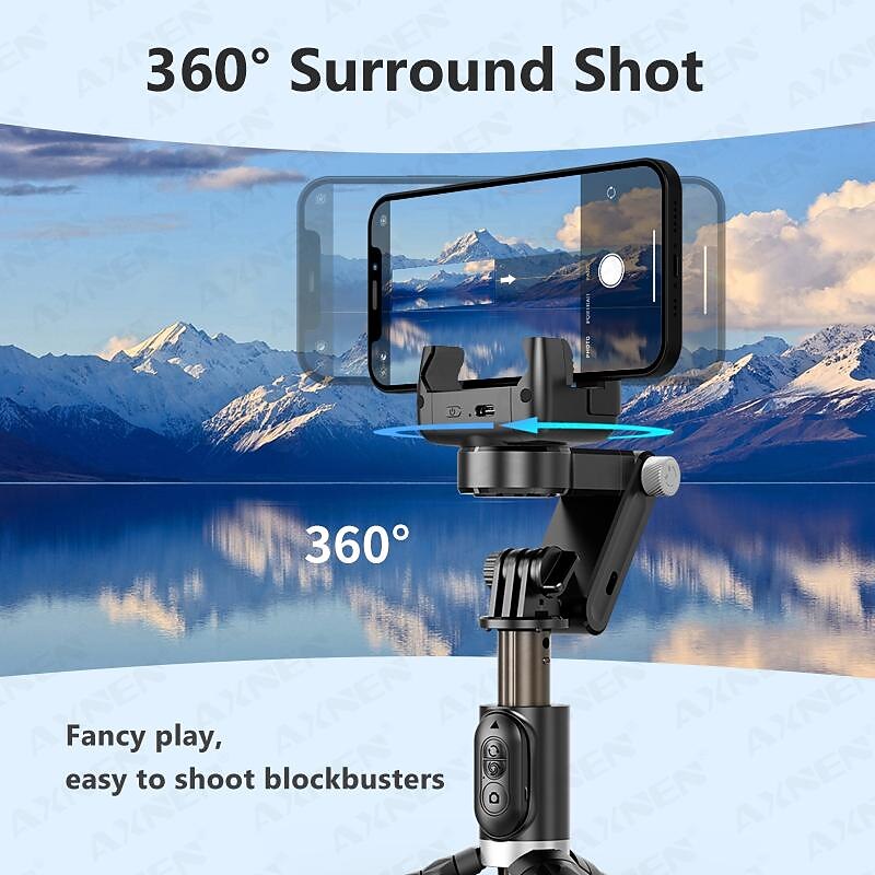 Desktop Gimbal Selfie Stick Tripod Stabilizer with Light Remote Following Foldable for Smartphone iPhone 13 Xiaomi for Video Q183