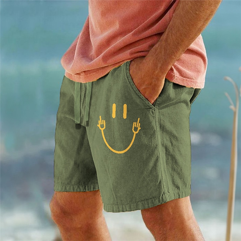 Men's Graphic Smile Face Shorts Summer Shorts Beach Shorts Mid Waist Streetwear Hawaiian Designer Casual Daily Holiday Drawstring Elastic Waist 3D Print Designer Clothing Apparel
