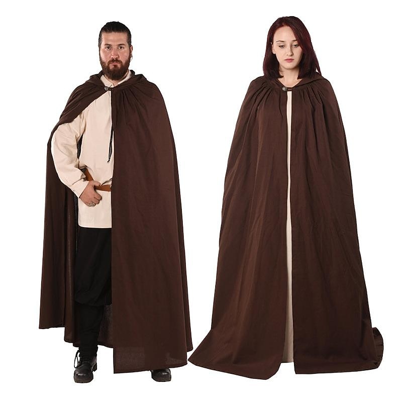 Retro Vintage Punk & Gothic Medieval Cape Cosplay Costume Cloak Witch Wizard Viking Solid Colored Fancy Dress Men's Women's Unisex Celtic Viking Fantasy Halloween Carnival Masquerade Performance3
