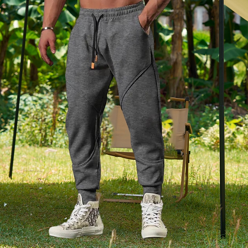 Men's Active Pants Sweatpants Joggers Trousers Drawstring Elastic Waist Color Block Comfort Soft Casual Daily Holiday Sports Fashion Black Light Grey2