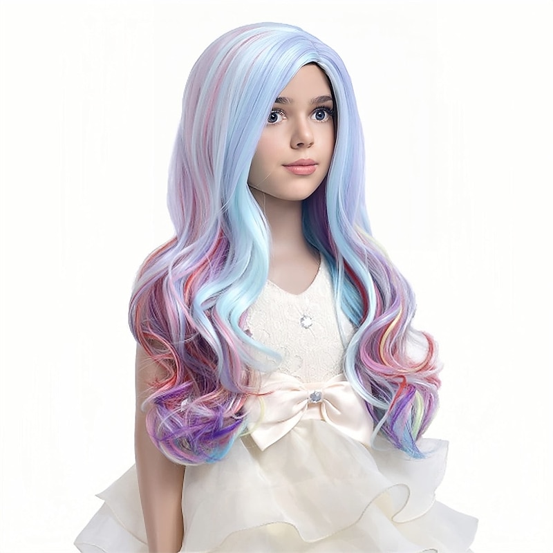 Child Kids Rainbow Wigs Long Curly Wavy Colorful Wig Multicolor Wig for Girls Synthetic Cosplay Party Halloween Wigs with Wig2