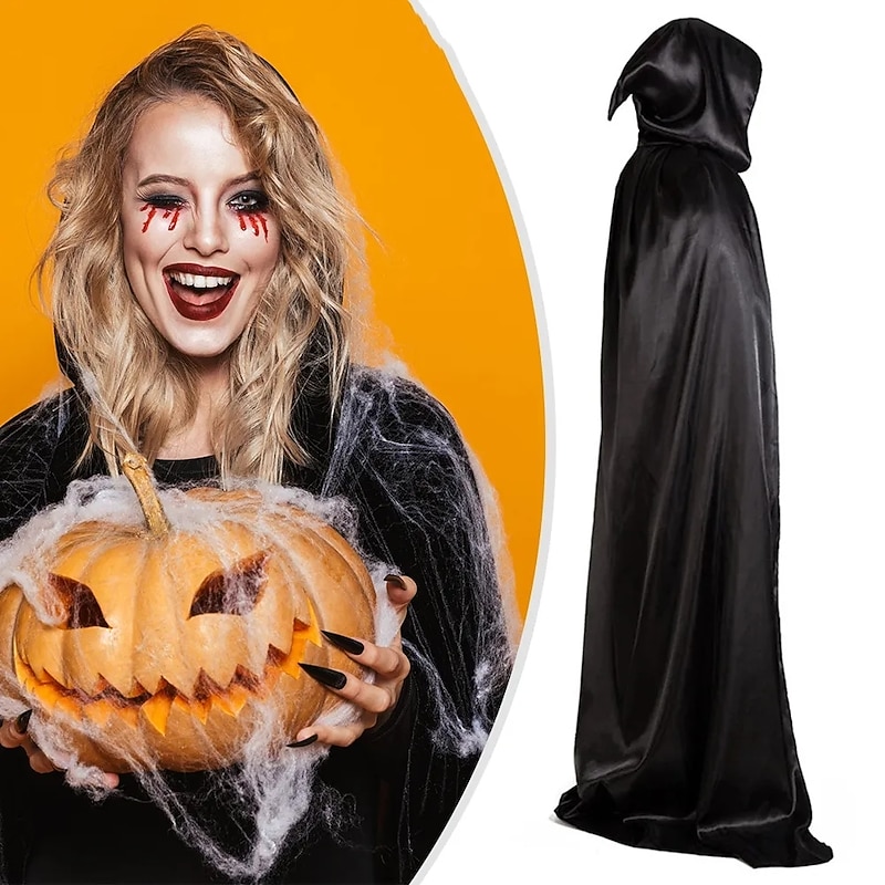 Halloween Loose Hooded Cape Adult Women Men Unisex Long Cloak Black Costume Dress Coats Gifts Children Adult for Halloween Party