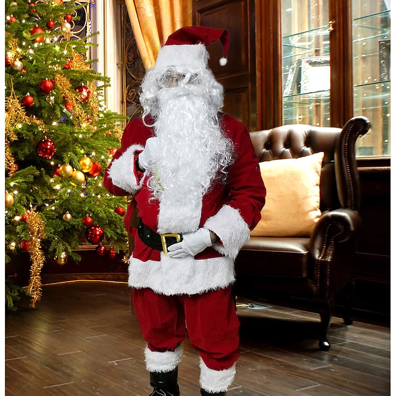 Santa Suit Santa Claus Masquerade Santa Clothes Adults' Men's Christmas Cosplay Costume Party Christmas Masquerade Christmas Easy Carnival Costume2