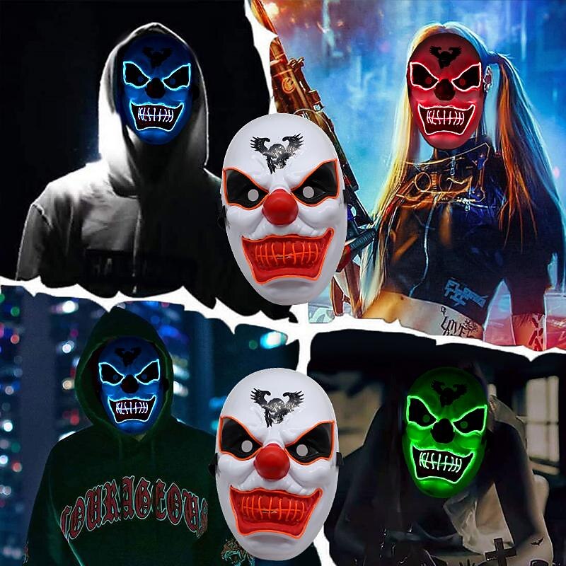 Halloween LED Glowing Mask New Party Rave Neon Mask Decor Horror Clown Light Up Mask Masque Masquerade Club Cosplay Costum Props4