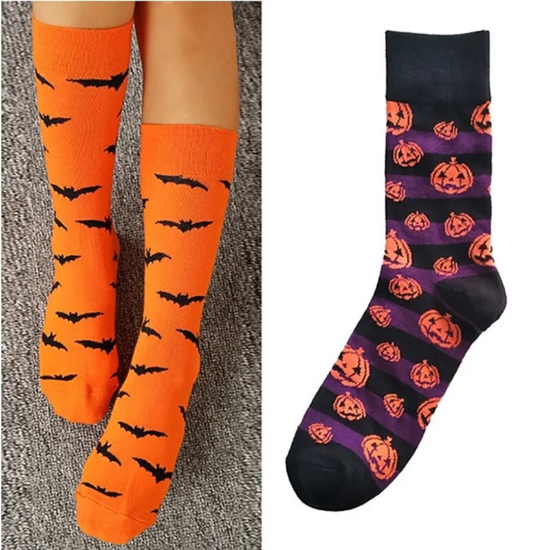 1Pair Halloween Socks Bats Pumpkin Cartoon Socks Men Knee-High Socks Halloween Cotton Crew Socks Spring Autumn Casual Socks