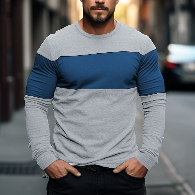 Men's T Shirt Tee Top Long Sleeve Shirt Long Sleeve Crew Neck Spring &  Fall Color Block Fashion Designer Basic Patchwork Vacation Street Going out Black Red Light Grey Top Tee for Men2