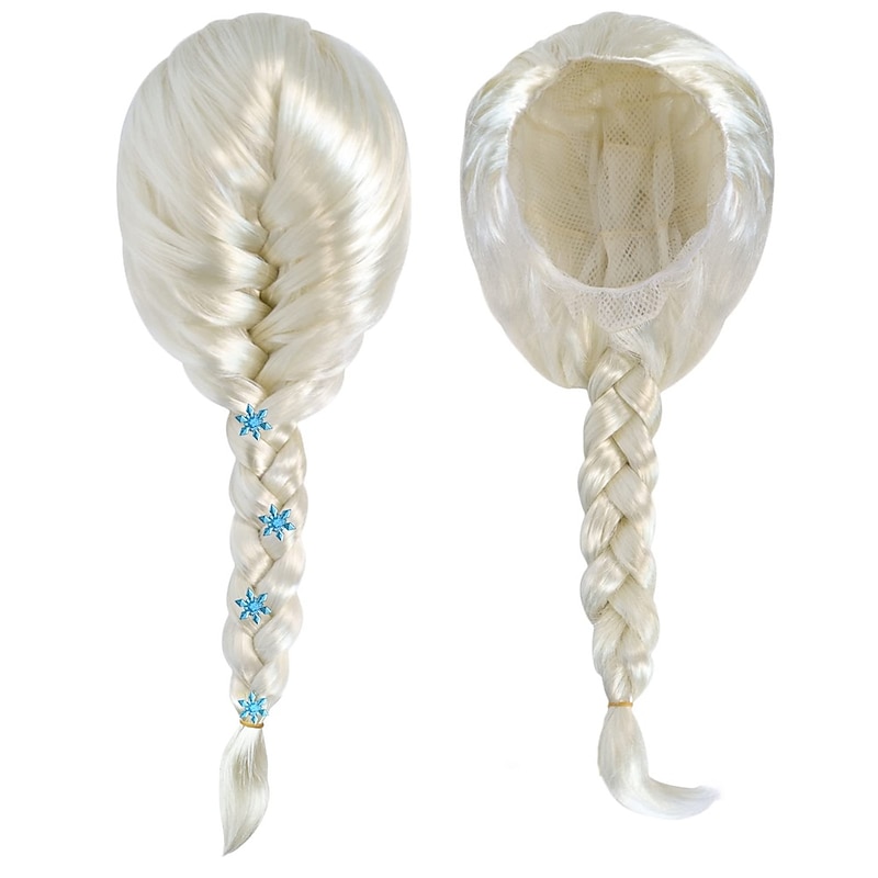 12 Pcs Set kids Elsa Cosplay Wig Long Blonde Princess Braided Wig White Girl Synthetic Wig for Anime Party Wig Cap Halloween Wigs2