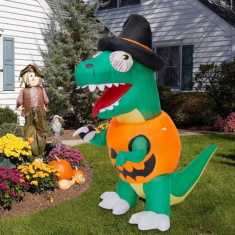 6ft Halloween Outdoor Inflatable Pumpkin Dinosaur Combo, Inflatable Yard Decoration, Built-in LED Lights for Garden/Patio/Holiday/Party3