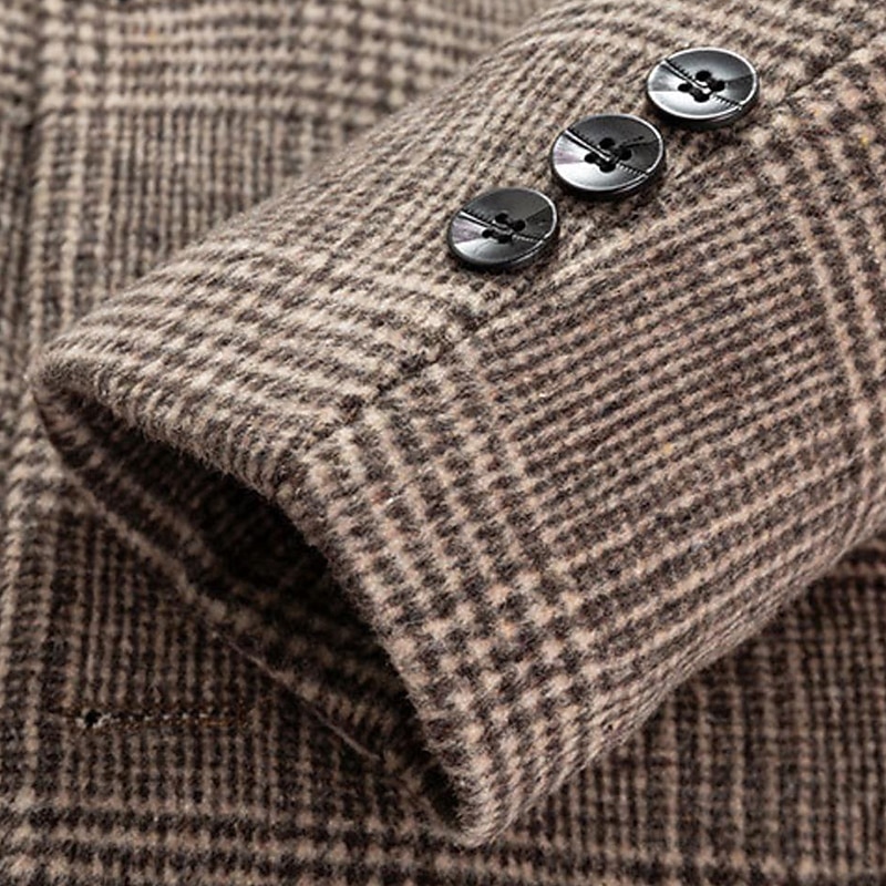 Men's Winter Coat Wool Coat Overcoat Office & Career Daily Wear Winter Polyester Thermal Warm Washable Outerwear Clothing Apparel Fashion Warm Ups Plain Pocket Lapel Single Breasted3