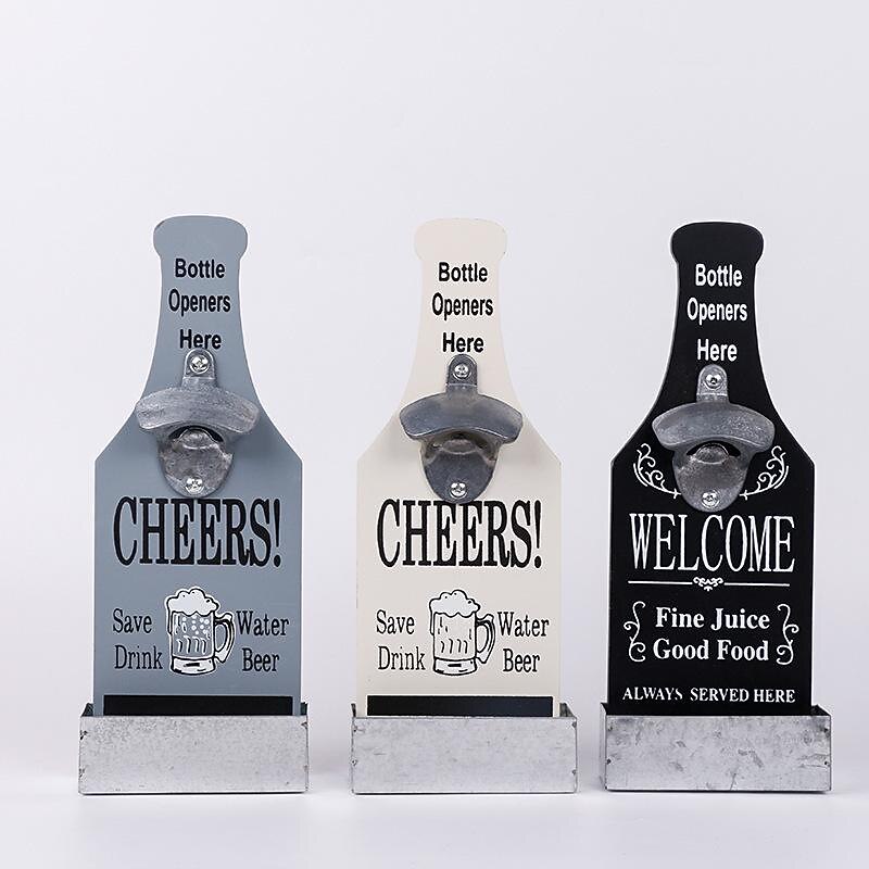 1pc Retro Wooden Bottle Opener Wall Mounted Hanging Beer Openers Bar Tools Alloy Electroplating Process Bar Cafe Wall Decoration3