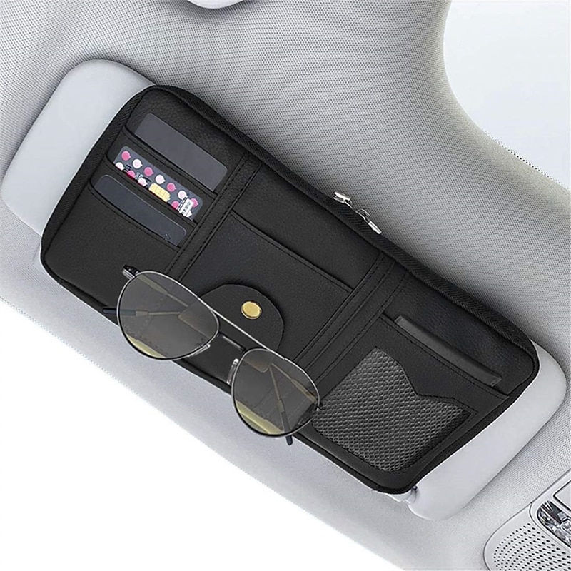 Car Sun Visor Organizer, Auto Accessories Document Holder, Auto Interior Accessories Pocket Organizer - Car Truck SUV Registration & Insurance Storage Pouch Holder, with Multi-Pocket Net Double Zipper