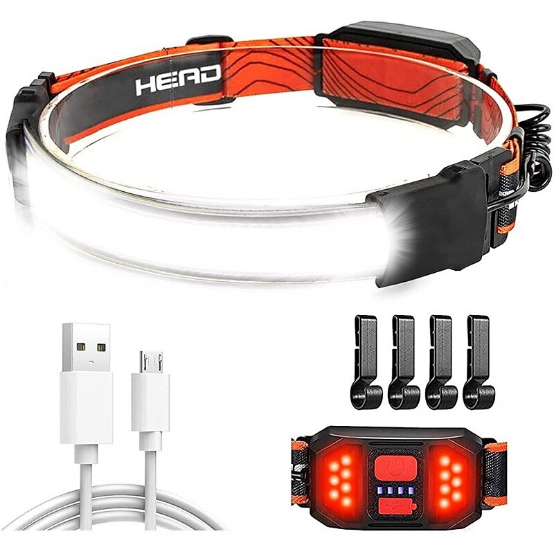 1pc 1000 Lumens USB Rechargeable LED Headlamp with Red Taillight for Outdoor Activities - Lightweight Waterproof and Ideal for Camping Running and Hiking