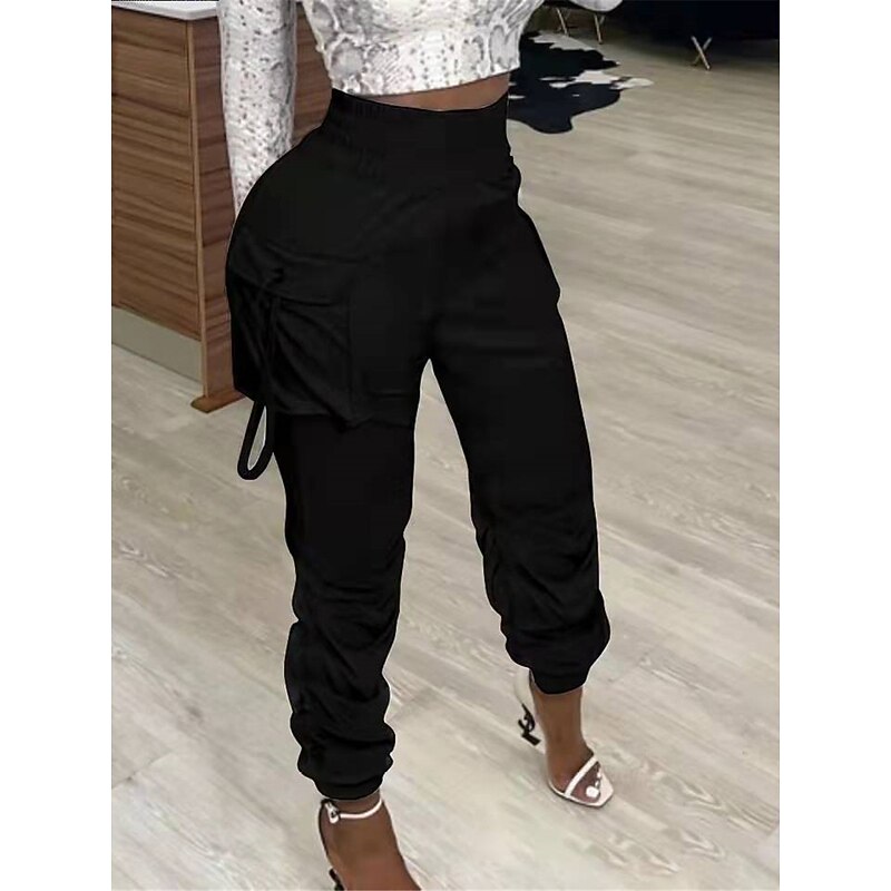 Women's Cargo Pants Joggers Pants Pink Fall Winter Trousers Full Length Cotton Micro-elastic High Waist Fashion Streetwear Street Daily Black White S M4