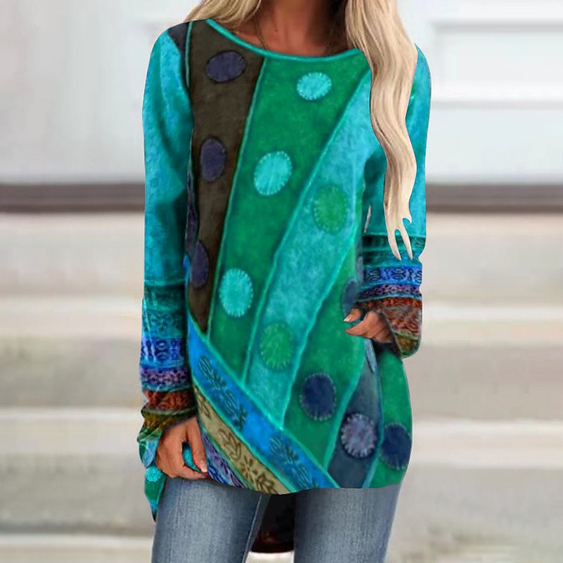 Women's T shirt Tee Yellow Red Purple Graphic Print Long Sleeve Casual Weekend Daily Tunic Basic Round Neck Regular Fit Painting Fall & Winter2