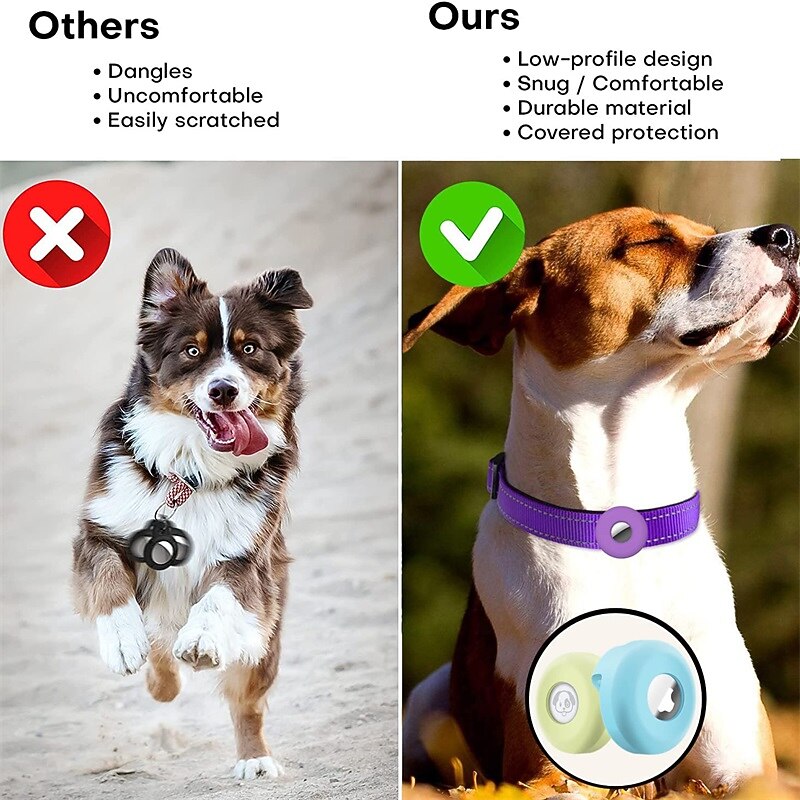 Airtag Dog Collar Holder , Silicone Waterproof Protective Air Tag Cat Collar Cover, Anti-Lost Locator Case for Apple Airtags Compatible with Pet Collars Loop Dogs Cats & Pets Accessories 7