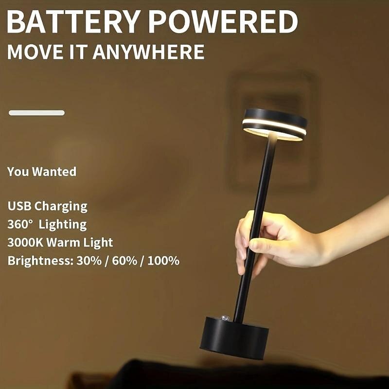 Led Rechargeable Cordless Table Lamp Aluminum Bedroom Bar Restaurant with Touch Control LED Lamp for Home Office Bedroom Hotel Restaurant 3-Level Brightness Settings2
