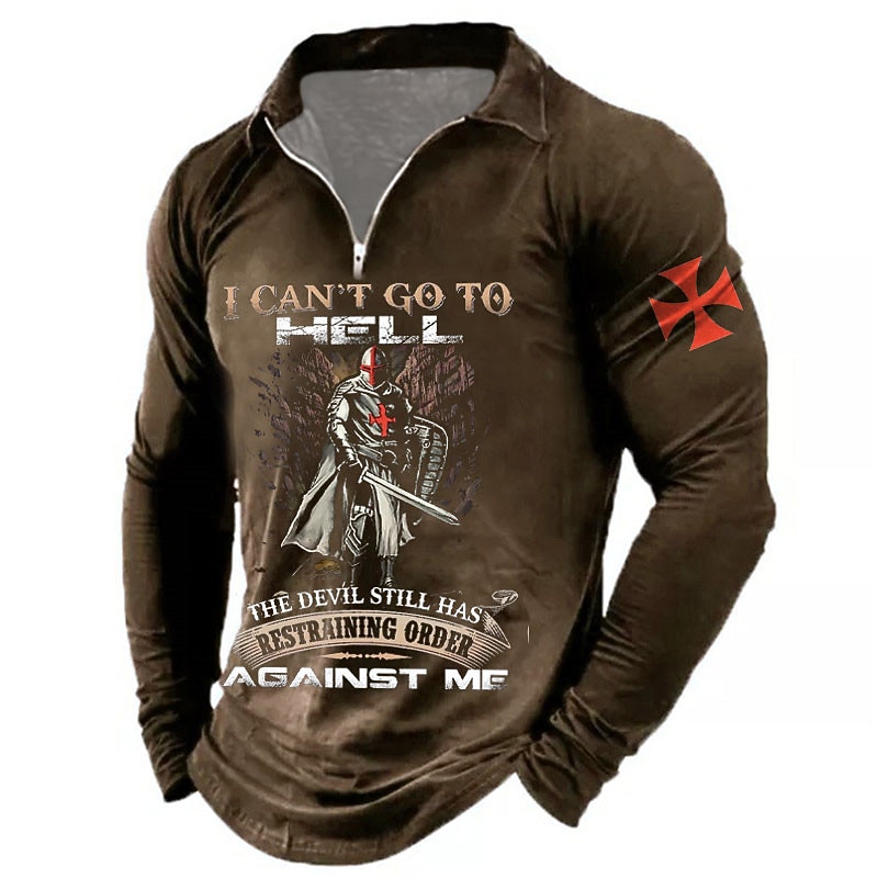 Men's Letter Graphic Prints Vintage Soldier Polo Shirt Zip Polo Golf Shirt Long Sleeve Shirt Turndown Outdoor Street Black Navy Blue Brown Green Zipper Print Clothing Apparel Fashion Casual Soft3