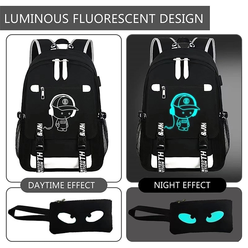 Boys' Luminous School Backpack with USB Charging Port and Lock – Waterproof Teen Bookbag with Headphone Jack for Middle School, Travel, or Daily Use2