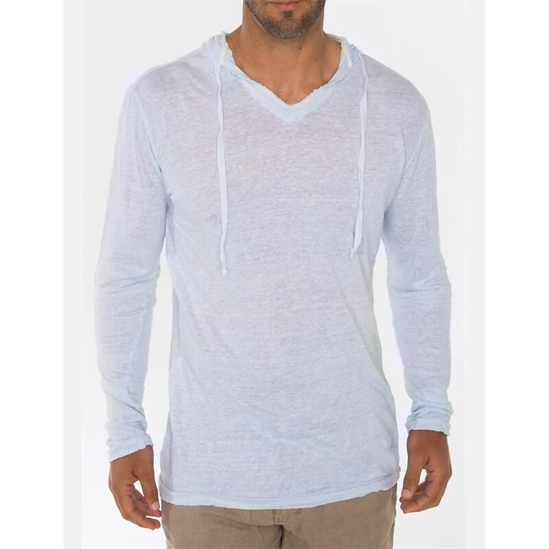 Men's T Shirt Tee Top Long Sleeve Hooded Summer Plain Fashion Designer Basic Vacation Street Going out White Navy Blue Brown Top Tee for Men3