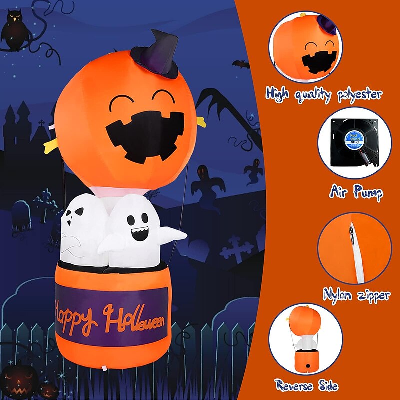 182 cm High Halloween Inflatable Pumpkin Hot Air Balloon Ghost Decorations with LED Light Halloween Indoor Outdoor Garden Decoration4