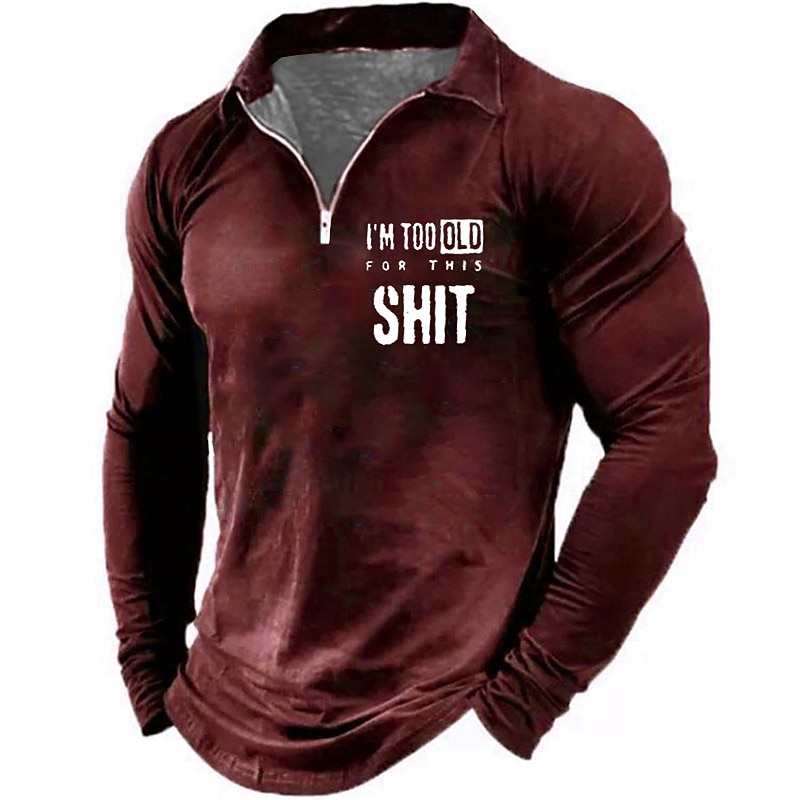 Men's Funny Zip Polo Shirts Golf Shirt Long Sleeve Polo Shirts Collared Shirts Vintage Casual Streetwear Festival Wear Party Outfits 3D Print Quarter Zip Polo Lake blue Black Wine3