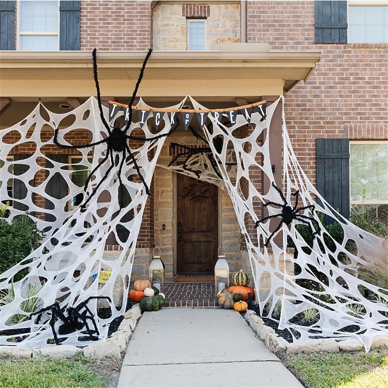 Halloween Decorations Outdoor Spider Web,Stretchy Beef Netting Spiders Webbing Pre-Cut Gauze Cobweb Haunted House Decor2