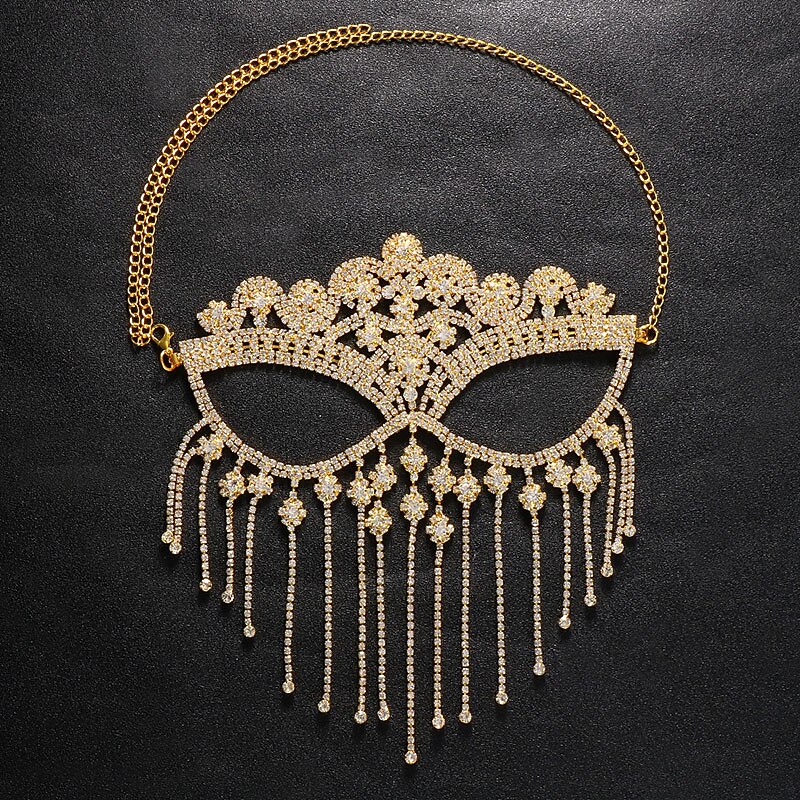 Women's Crystal Fringe Face Mask Rhinestone Tassel Mask Veil Face Chain Masquerade Mask Chain Costume Headwear Halloween Carnival2