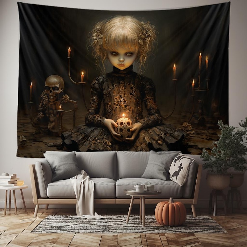 Halloween Horror Skull Hanging Tapestry Wall Art Large Tapestry Mural Decor Photograph Backdrop Blanket Curtain Home Bedroom Living Room Decoration Halloween Decorations