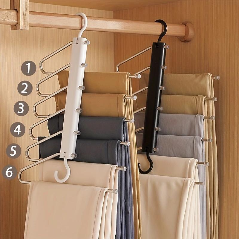 Pants Hangers Space Saving - 6 Tier Multifunctional Pant Rack Hanger for Hanging Pants,Jeans,Skirts,Scarf,Clothes - Closet Space Saver Organizer for Men Women - No Slip Magic Pants Hangers 1 Pack2