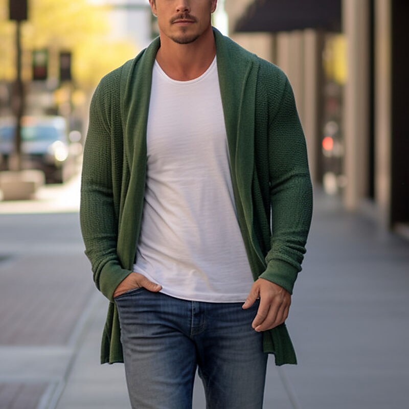 Men's Cardigan Sweater Fall Sweater Ribbed Regular Plain Shawl Collar Warm Ups Modern Contemporary Daily Wear Going out Clothing Apparel Fall & Winter Blue Sky Blue M L XL4