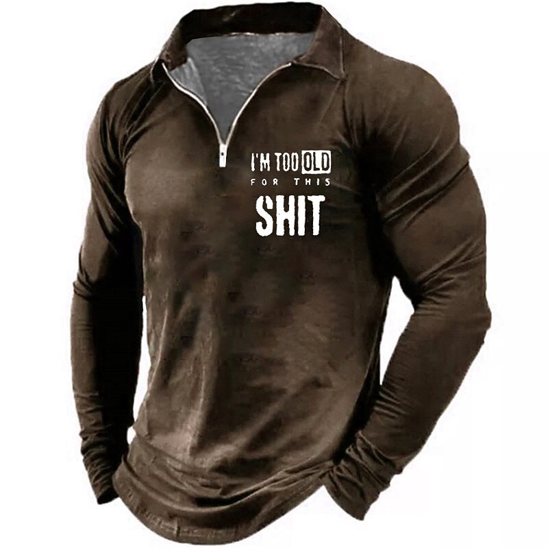 Men's Funny Zip Polo Shirts Golf Shirt Long Sleeve Polo Shirts Collared Shirts Vintage Casual Streetwear Festival Wear Party Outfits 3D Print Quarter Zip Polo Lake blue Black Wine4