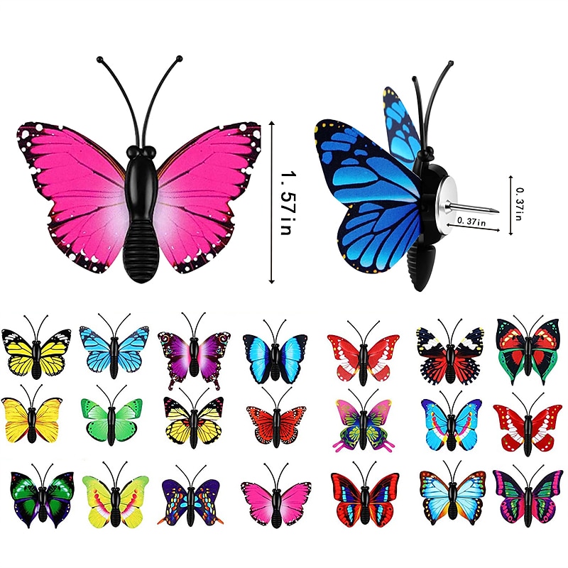 30pcs Stereoscopic 3D Simulation Butterfly Pushpins Creative Pushpins Decorative Flowers Cork Board Nails For Bulletin Boards, Photos, Wall Charts School Supplies And Accessories 4x4cm/1.57''x1.57''2