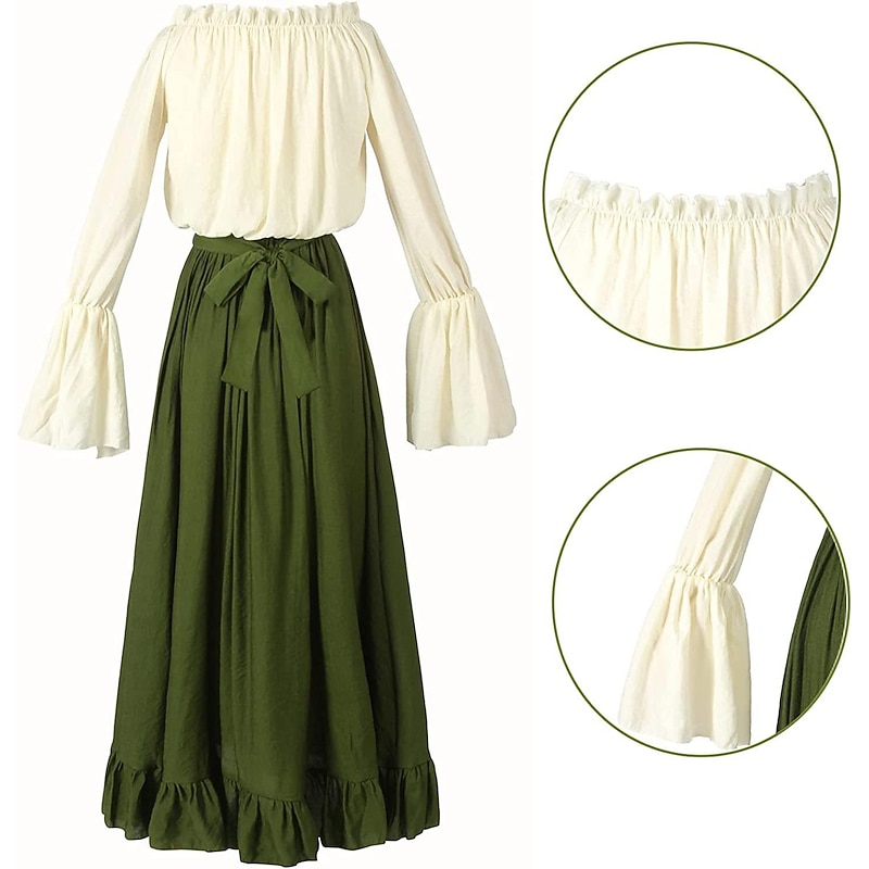 Retro Vintage Medieval Renaissance Dress Cosplay Costume Masquerade Flare Cuff Sleeve Cosplay Viking Elven Patchwork Fancy Dress Women's Celtic Pirate Fantasy Halloween Carnival Masquerade Carnival2
