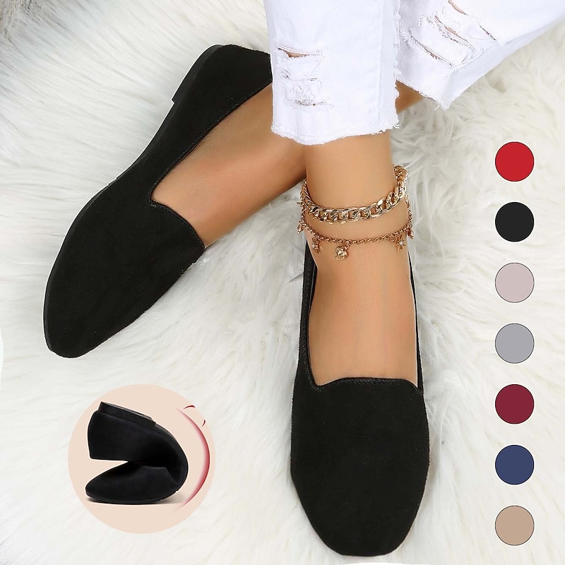 Women's Flats Ballerina Plus Size Soft Shoes Walking Solid Color Flat Heel Round Toe Casual Comfort Minimalism PU Wine Black Red