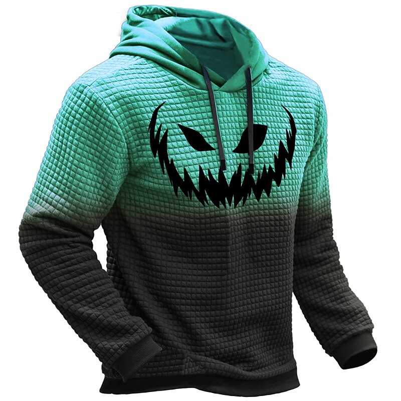 Men's Pumpkin Graphic Prints Hoodie Hoodies Waffle Hoodie Daily Classic Long Sleeve Hooded Halloween Holiday Going out Black Yellow Print Spring &  Fall Designer4