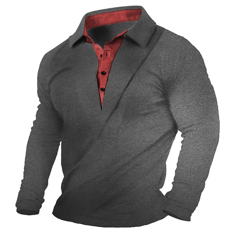Men's Henley Shirt Tee Top Long Sleeve Lapel Summer Color Block Fashion Designer Basic Patchwork Vacation Street Going out Black White Navy Blue Top Tee for Men2