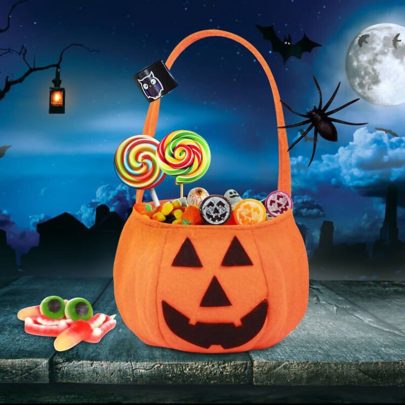 Halloween Loot Party Kids Pumpkin Trick Or Treat Tote Bags Candy Bag Halloween Candy Storage Bucket Portable Gift Basket4