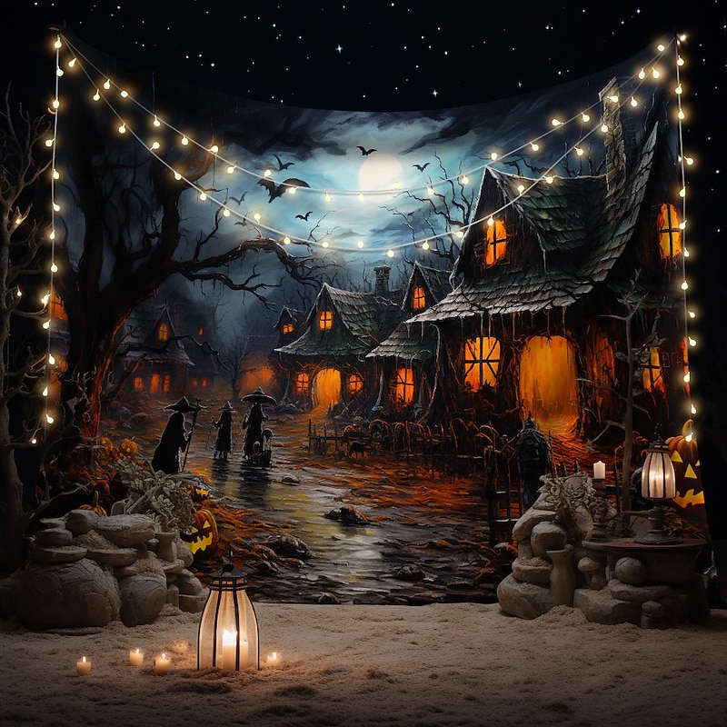 Halloween Pumpkin Hanging Tapestry Wall Art Large Tapestry Mural Decor Photograph Backdrop Blanket Curtain Home Bedroom Living Room Decoration Hunted House Bat Halloween Decorations4